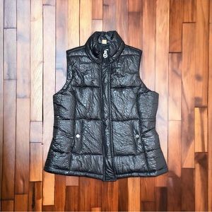 Michael Kors Womens Black Crocodile Embossed Full Zip Puffer Vest Size Medium